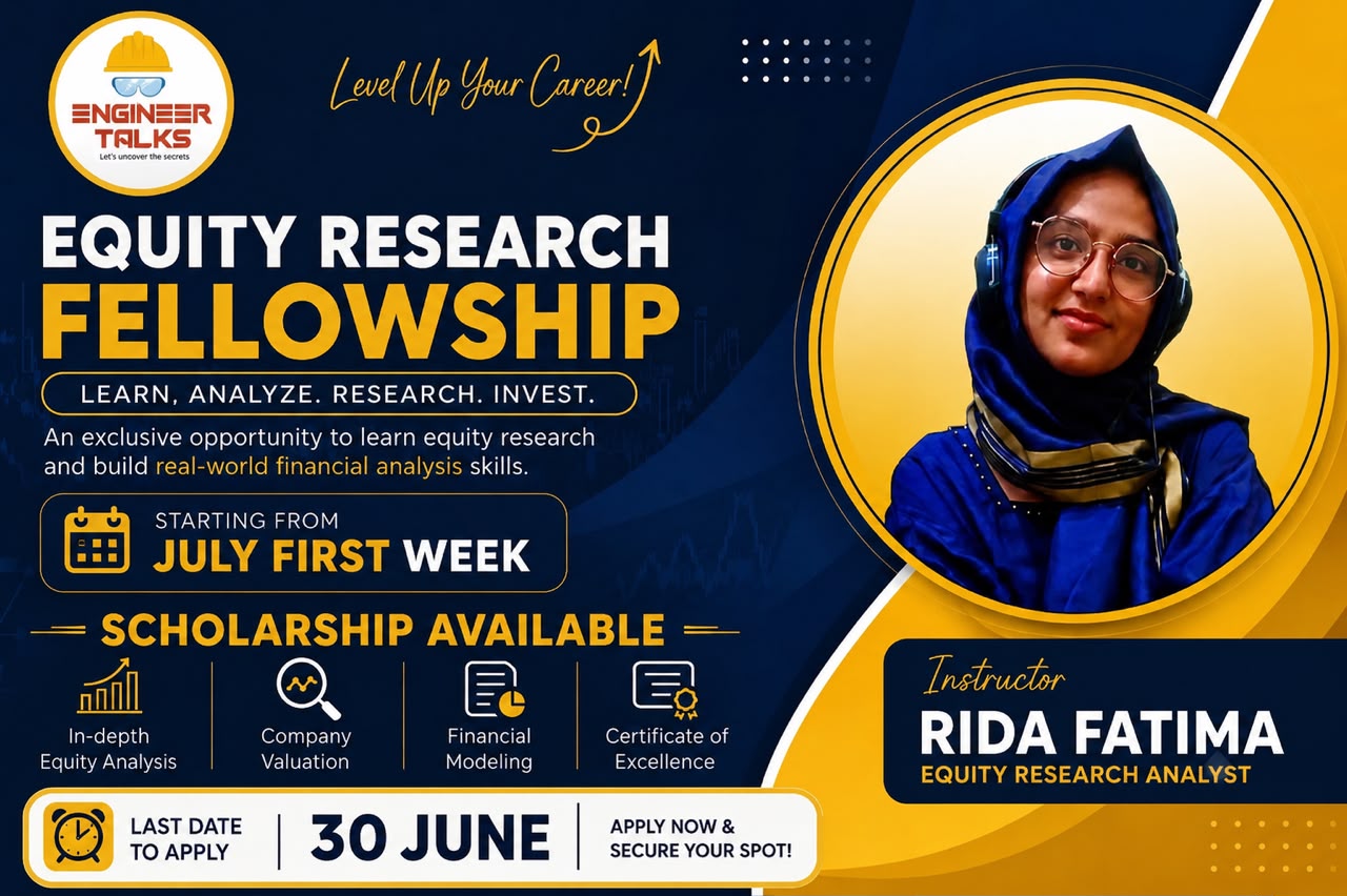 Equity Research Fellowship official announcement poster featuring instructor Rida Fatima